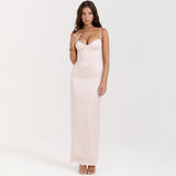 Bangpaice High-End Women's Pink Sling Dress Long Dress With Open Fork Elegant Evening Dress Sweet Spicy Temperament Dress