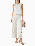 Bangpaice Temperament Casual Simple Style Set 2025 New Round Neckless Solid Color Top High Waist Hollow Design Trousers