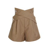 Bangpaice New Fashion Design Sense Splicing Belt Wearing Loose High Waist Thin Casual Style Shorts Women's Clothing