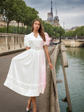 Bangpaice Elegant Dress 2025 Spring New Fashion Splicing Flower Belt To Pick Up Thin Dress Women's Fashion Trend