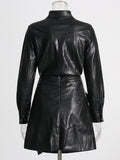 Bangpaice Temperament Set Women's Two-Sleeves Of Leather 2025 Spring New High-End Wood Ears Half-Sweared Dresses For Women