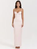Bangpaice High-End Women's Pink Sling Dress Long Dress With Open Fork Elegant Evening Dress Sweet Spicy Temperament Dress