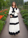 Bangpaice Court Style Bumping Color Splicing Dress 2025 New Fashion High-End Feeling V-Neck Dress Dress Woman Trend