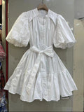 Bangpaice Style Collar Bubble Sleeve Skirt 2024 Summer New Design Printing With Short Dress Woman