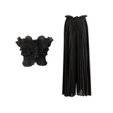 Bangpaice Two-Piece Set 2025 New Fashion Hanging Neck High-End Feel Top + Folded Casual Design Trousers