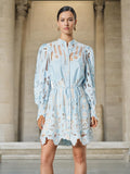 Bangpaice Holiday Style 2025 Spring New Leading Heavy Industry Hollow Embroidery To Collect Waist Thin Short Dress Woman Trend