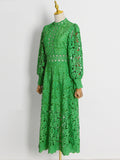 Bangpaice Elegant Wind 2025 Spring New Collar Embroidery Hollow Niche Design Feeling Waist Thin Dress Dress Woman