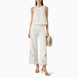 Bangpaice Temperament Casual Simple Style Set 2025 New Round Neckless Solid Color Top High Waist Hollow Design Trousers
