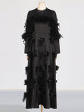 Bangpaice Hepburn 2025 Spring New Heavy Industry Senior Sense Collar Splicing Three-Dimensional Flowers Thin Dress Woman