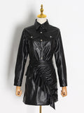 Bangpaice Temperament Set Women's Two-Sleeves Of Leather 2025 Spring New High-End Wood Ears Half-Sweared Dresses For Women