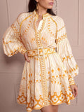 Bangpaice Temperament 2025 Spring New Fashion Straight Lantern Sleeves To Collect Waists And Slim Floral Dresses