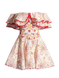 Bangpaice 2025 New High-End Feeling Shoulder Lotus Leaf Embroidery Waist Thin Holiday Dress Dress Dress Dress Woman