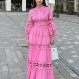 Bangpaice Retro High-End Two Sets Of 2025 Spring New Hollow Lace Top High Waist Half Skirt Suit Woman
