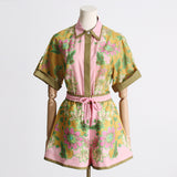 Bangpaice New Unique Printed Design Shirt Top With Casual Shorts Niche Set Women's Fashion Two-Piece