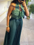 Bangpaice Two-Piece Set 2025 New Fashion Hanging Neck High-End Feel Top + Folded Casual Design Trousers