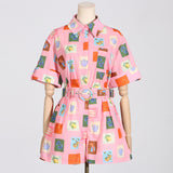 Bangpaice Temperament Two-Piece Set 2025 New Design Print Set Short-Sleeved Shirt Top + Casual Shorts Women
