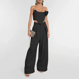 Bangpaice Fish Bare Top + Fashion Casual Broad Leg Pants 2025 New Solid Color Sexy Set Two Sets Of Women