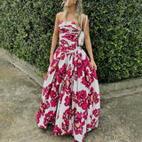 Bangpaice Beautiful Dress 2025 Spring New Fashion Print Folding Bras Slimming Thin Open Fork Dress Women's Trend