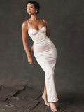 Bangpaice High-End Women's Pink Sling Dress Long Dress With Open Fork Elegant Evening Dress Sweet Spicy Temperament Dress