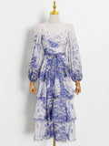 Bangpaice Temperament Elegant Dress 2025 Spring New Fashion Printed Lantern Sleeves With High-End Feel Dress Women's Trend