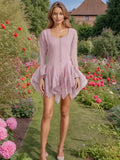 Bangpaice Famous Short Group 2025 New Fashion Niche Splicing Mesh Folds High-End Feel Dress Women's Summer