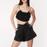 Bangpaice New Fashion Design Sense Splicing Belt Wearing Loose High Waist Thin Casual Style Shorts Women's Clothing