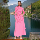 Bangpaice Flower Splicing Dress Spring 2025 New High-End Holiday Style Lead Long-Sleeved Three-Dimensional Dress Woman