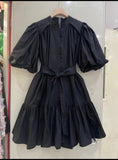 Bangpaice Style Collar Bubble Sleeve Skirt 2024 Summer New Design Printing With Short Dress Woman