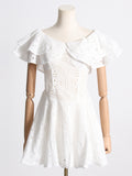 Bangpaice 2025 New High-End Feeling Shoulder Lotus Leaf Embroidery Waist Thin Holiday Dress Dress Dress Dress Woman
