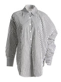 Bangpaice And South Korea Simple Wind 2025 Spring New Fashion Niche Slanted Shoulder Hollow Striped Straight Trouser Shirt Set Female Trend