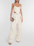 Bangpaice Fish Bare Top + Fashion Casual Broad Leg Pants 2025 New Solid Color Sexy Set Two Sets Of Women