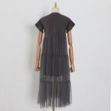 Bangpaice New Korean Version Of The Design Of The Screen Splicing Loose T Dress Casual Short-Sleeved Long Dress Woman