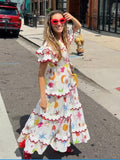 Bangpaice Spring And Summer Australian National Wind Wave Side Lead Flying Sleeves Short-Sleeved Rope Waist Color Printed Dress
