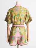 Bangpaice New Unique Printed Design Shirt Top With Casual Shorts Niche Set Women's Fashion Two-Piece