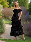 Bangpaice Shoulder-To-Shoulder-Backed T-Shirt Dress Woman 2025 Spring New Fashion Fashion Splicing Lace Waist Long Skirt