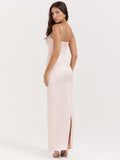 Bangpaice High-End Women's Pink Sling Dress Long Dress With Open Fork Elegant Evening Dress Sweet Spicy Temperament Dress