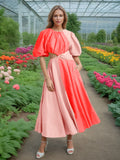 Bangpaice New Fashion Round Collar Colliding Color Splicing Design Long Dress Women's Dress Summer