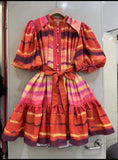 Bangpaice Style Collar Bubble Sleeve Skirt 2024 Summer New Design Printing With Short Dress Woman