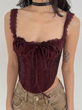 Bangpaice Women's Lace Splicing Strap Short Irregular Sexy Blouse Tat Lady Sling Vest