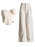 Bangpaice Fish Bare Top + Fashion Casual Broad Leg Pants 2025 New Solid Color Sexy Set Two Sets Of Women