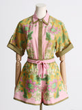 Bangpaice New Unique Printed Design Shirt Top With Casual Shorts Niche Set Women's Fashion Two-Piece