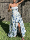 Bangpaice Beautiful Dress 2025 Spring New Fashion Print Folding Bras Slimming Thin Open Fork Dress Women's Trend