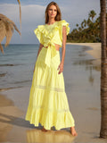 Bangpaice Temperament Elegant Wind 2025 Spring New Flying Sleeves With Short Top Lace Lace Dress Dress Suit Woman