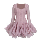 Bangpaice Famous Short Group 2025 New Fashion Niche Splicing Mesh Folds High-End Feel Dress Women's Summer