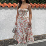 Bangpaice Women's Sexy Bare Backs With Sling Dress Holiday Break Flower Fork Long Skirt