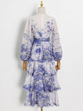 Bangpaice Temperament Elegant Dress 2025 Spring New Fashion Printed Lantern Sleeves With High-End Feel Dress Women's Trend