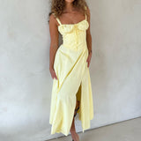 Bangpaice Women's Sexy Bare Backs With Sling Dress Holiday Break Flower Fork Long Skirt