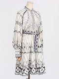 Bangpaice Temperament 2025 Spring New Fashion Straight Lantern Sleeves To Collect Waists And Slim Floral Dresses