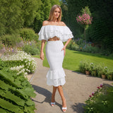 Bangpaice Temperament Suit Women 2025 Early Spring New Design Embroidery One-Word Shoulder Coated Hip Skirt Two Sets