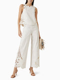 Bangpaice Temperament Casual Simple Style Set 2025 New Round Neckless Solid Color Top High Waist Hollow Design Trousers